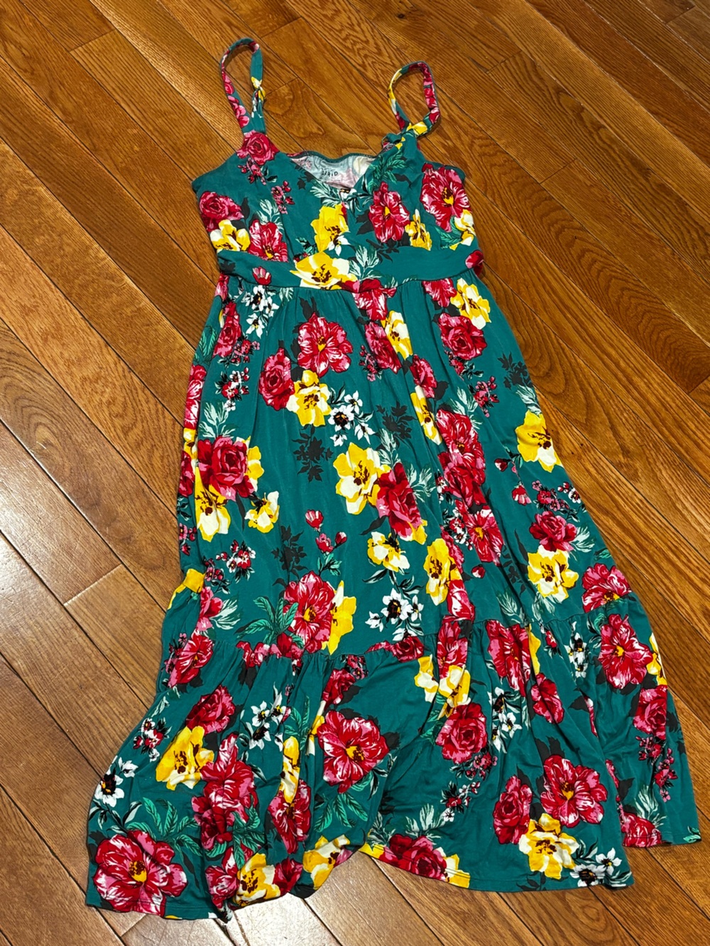 torrid Teal Floral Print flutter dress with Pink and Yellow Accents sz 0